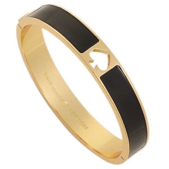 kate spade Jewelry - KATE SPADE Hole Punch Spade Enamel Hinged Bangle Bracelet - Gold/Black